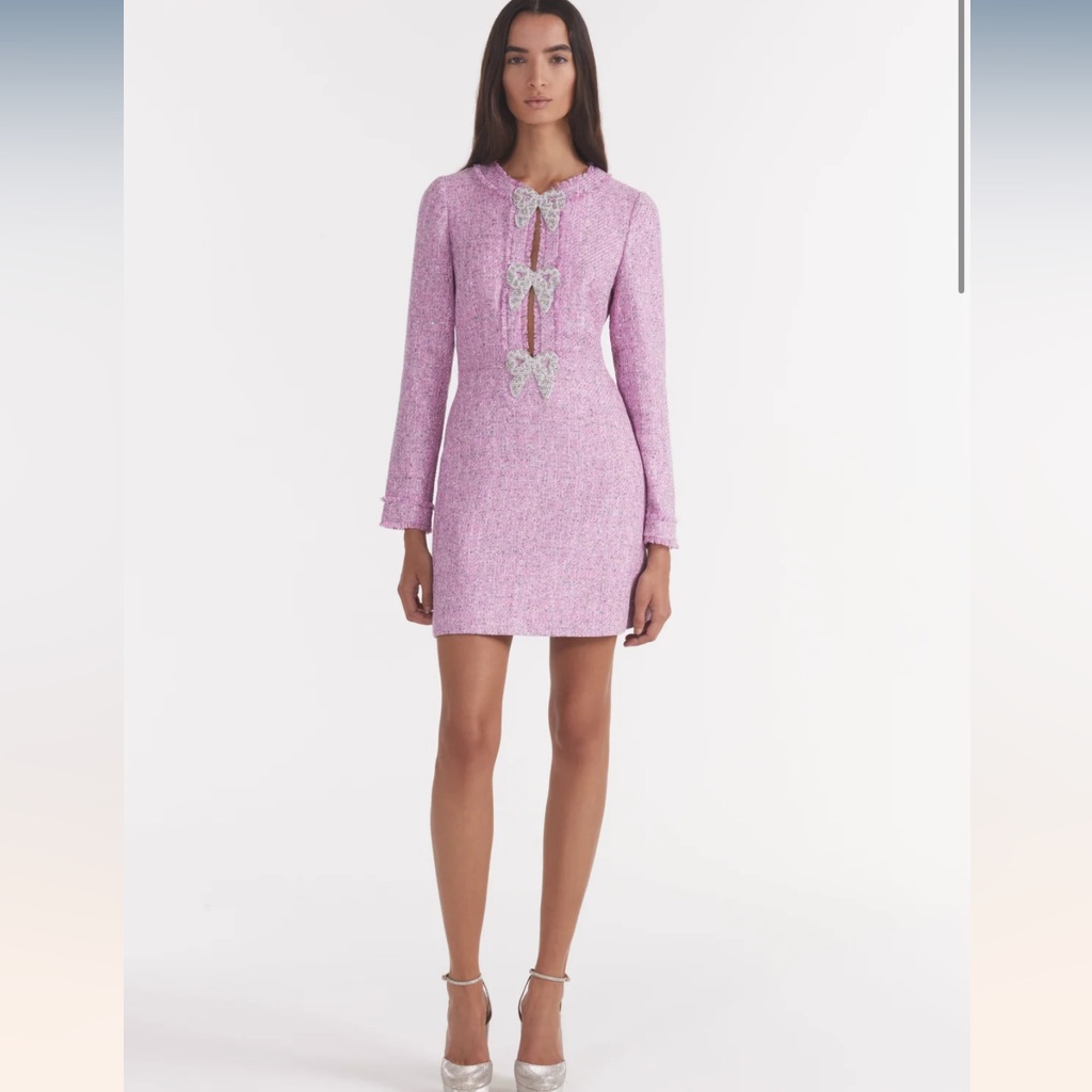 Saloni Camille Bows Mini Dress In Baby Pink Size 4